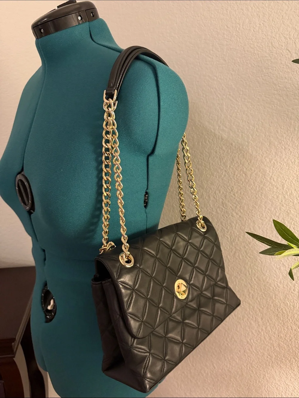 kate spade Medium Black Flap Quilted Shoulder and Crossbody Bag with Gold Chain